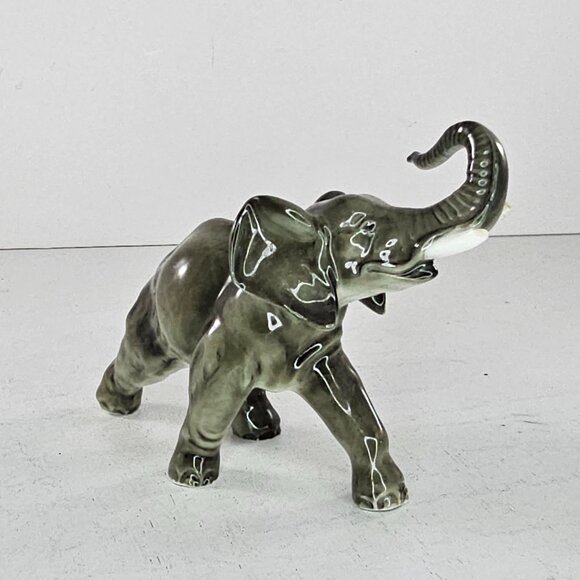 JHR Hutschenreuther Porcelain Gray Elephant Trunk Up Good Luck AS IS - Picture 5 of 8